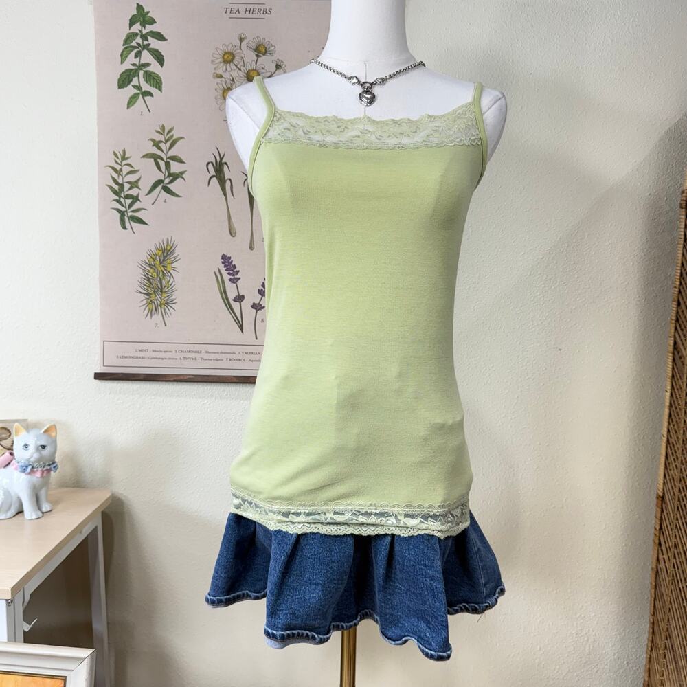 Lace Trim Green Cami Top Fairy Grunge Y2k Forest Coastal Cowgirl Boho Hippie S M